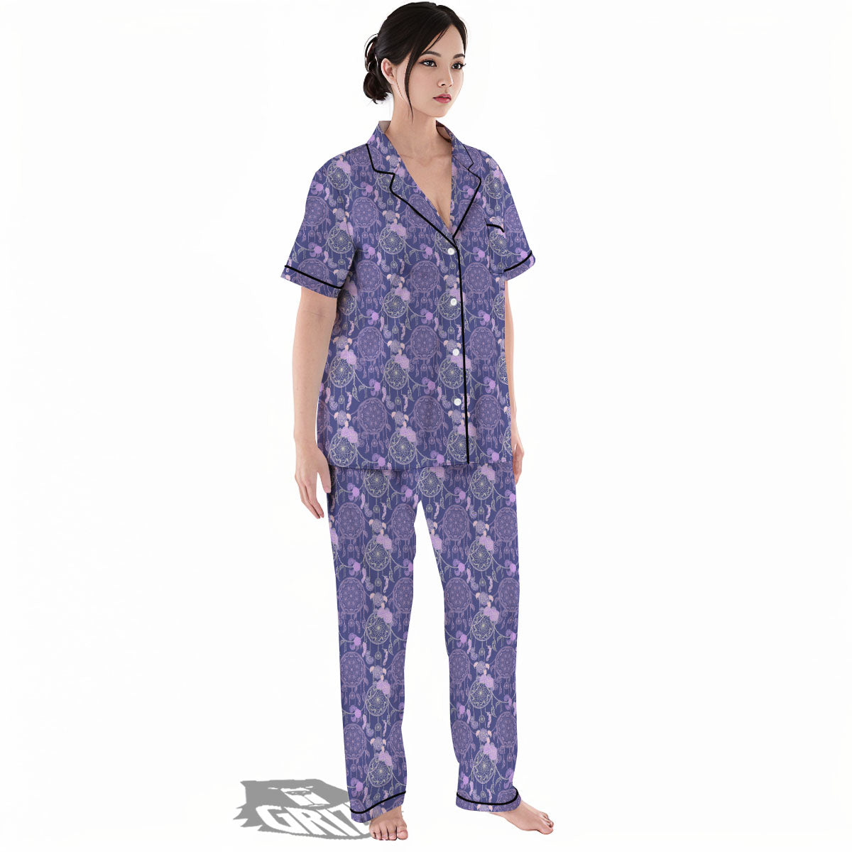 Dream Catcher Floral Print Pattern Women's Pajamas Set-grizzshop