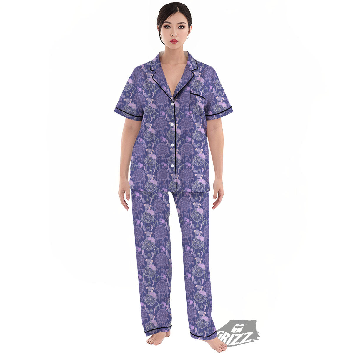 Dream Catcher Floral Print Pattern Women's Pajamas Set-grizzshop