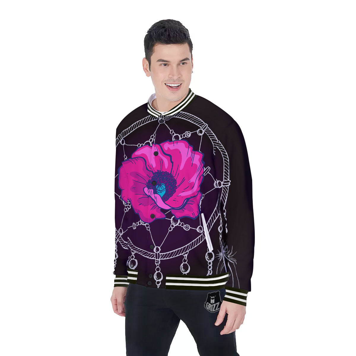 Dream Catcher Flower Bohemian Print Baseball Jacket-grizzshop