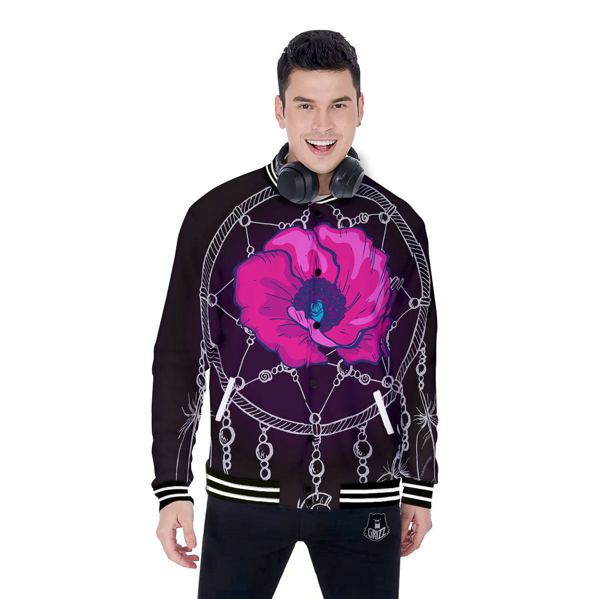 Dream Catcher Flower Bohemian Print Baseball Jacket-grizzshop