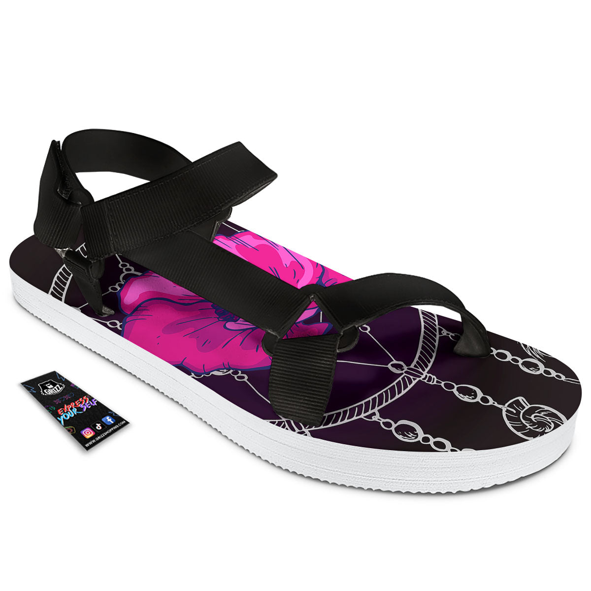 Dream Catcher Flower Bohemian Print Black Open Toe Sandals-grizzshop