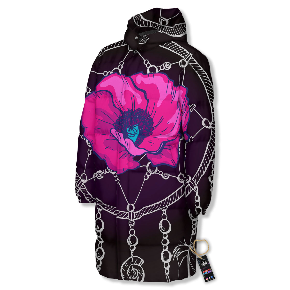 Dream Catcher Flower Bohemian Print Long Down Jacket-grizzshop