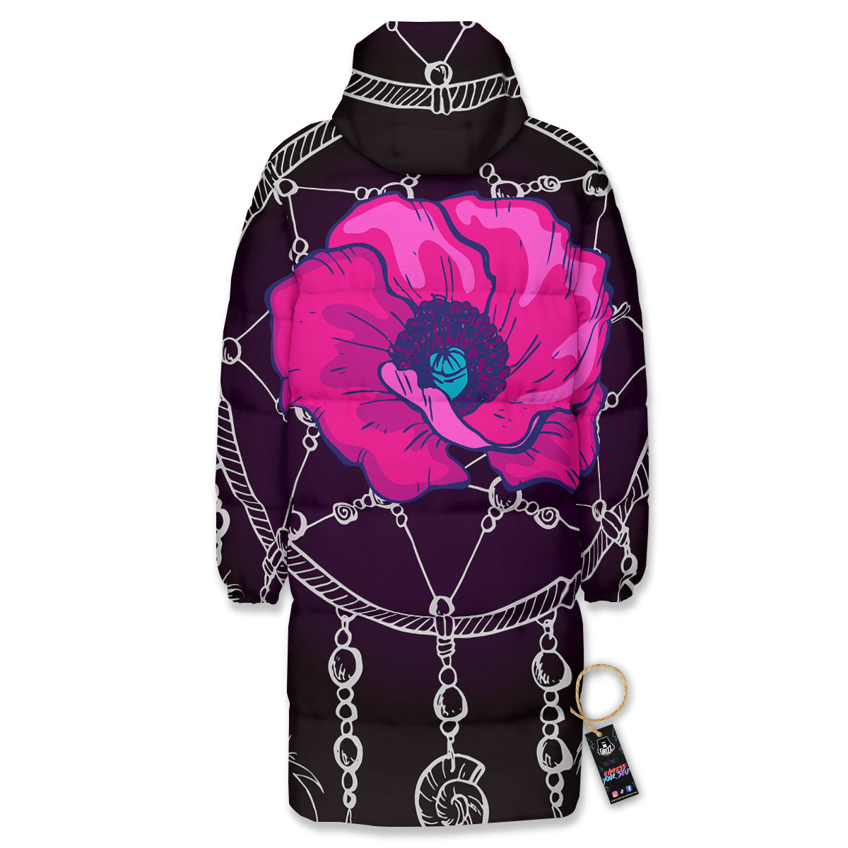 Dream Catcher Flower Bohemian Print Long Down Jacket-grizzshop
