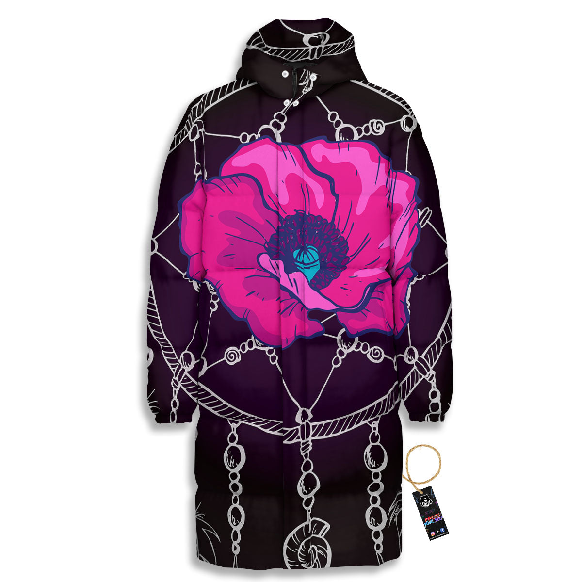 Dream Catcher Flower Bohemian Print Long Down Jacket-grizzshop