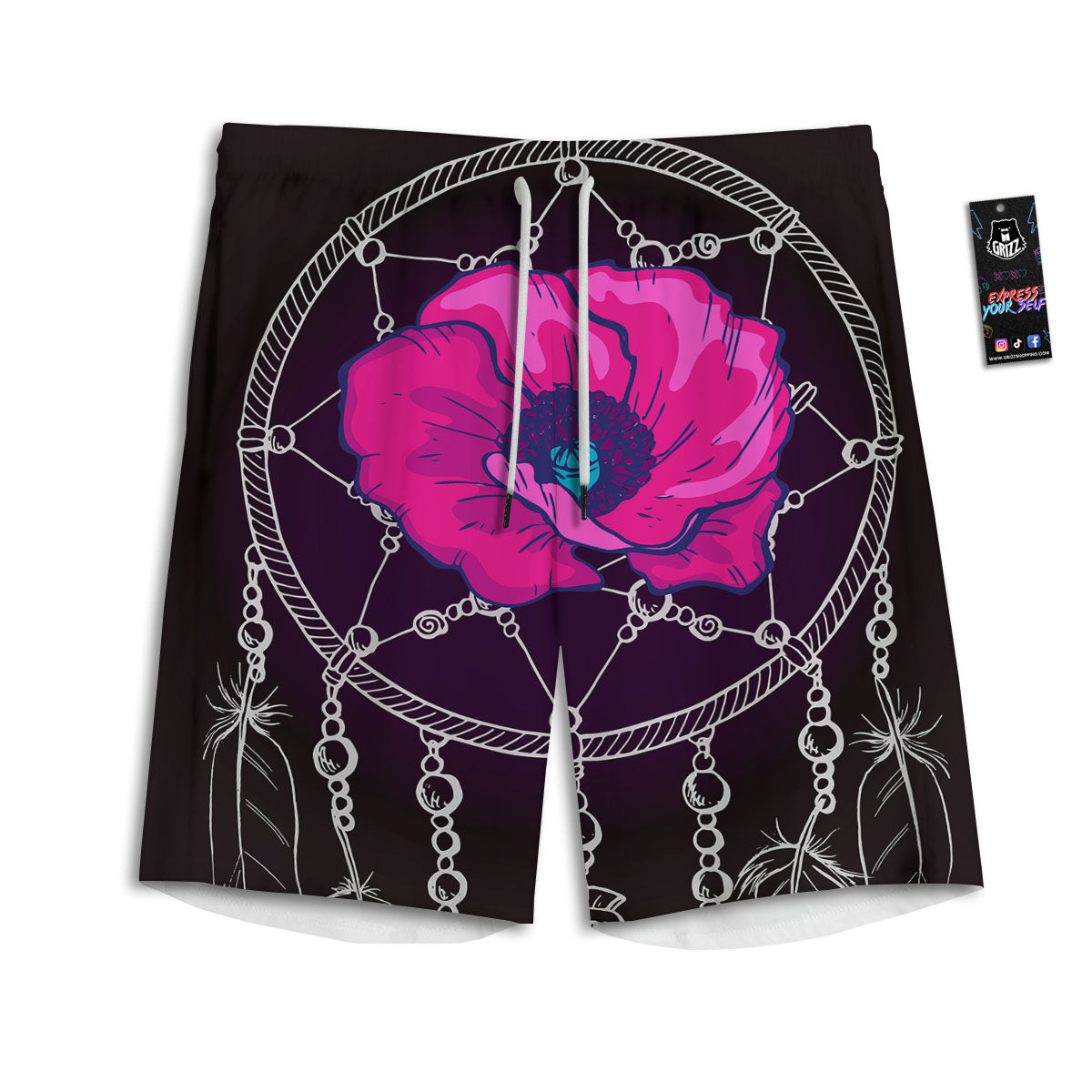 Dream Catcher Flower Bohemian Print Men's Athletic Shorts