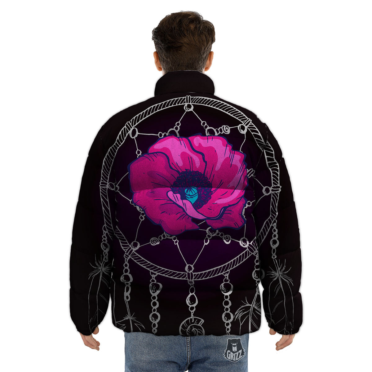 Dream Catcher Flower Bohemian Print Puffer Jacket-grizzshop