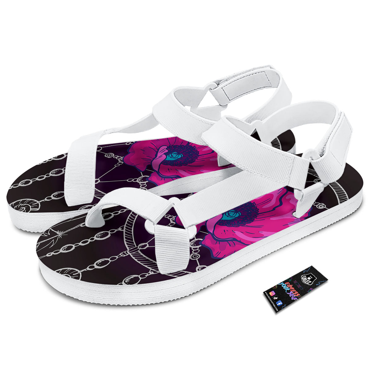 Dream Catcher Flower Bohemian Print White Open Toe Sandals-grizzshop