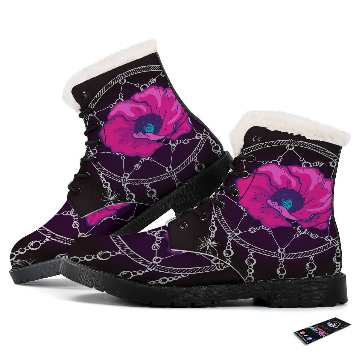Dream Catcher Flower Bohemian Print Winter Boots-grizzshop