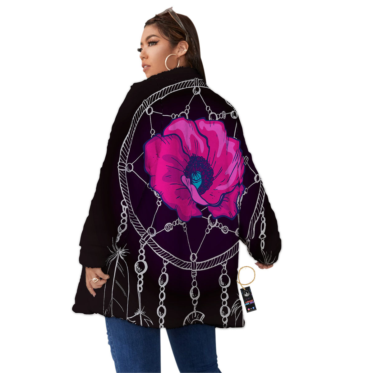 Dream Catcher Flower Bohemian Print Women's Sherpa Jacket-grizzshop