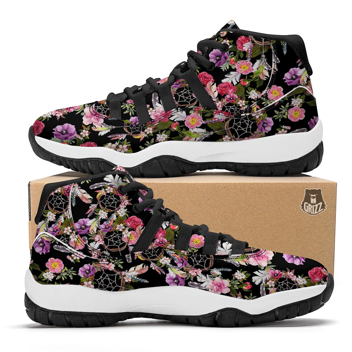 Dream Catcher Flower Boho Feather Black Bball Shoes-grizzshop