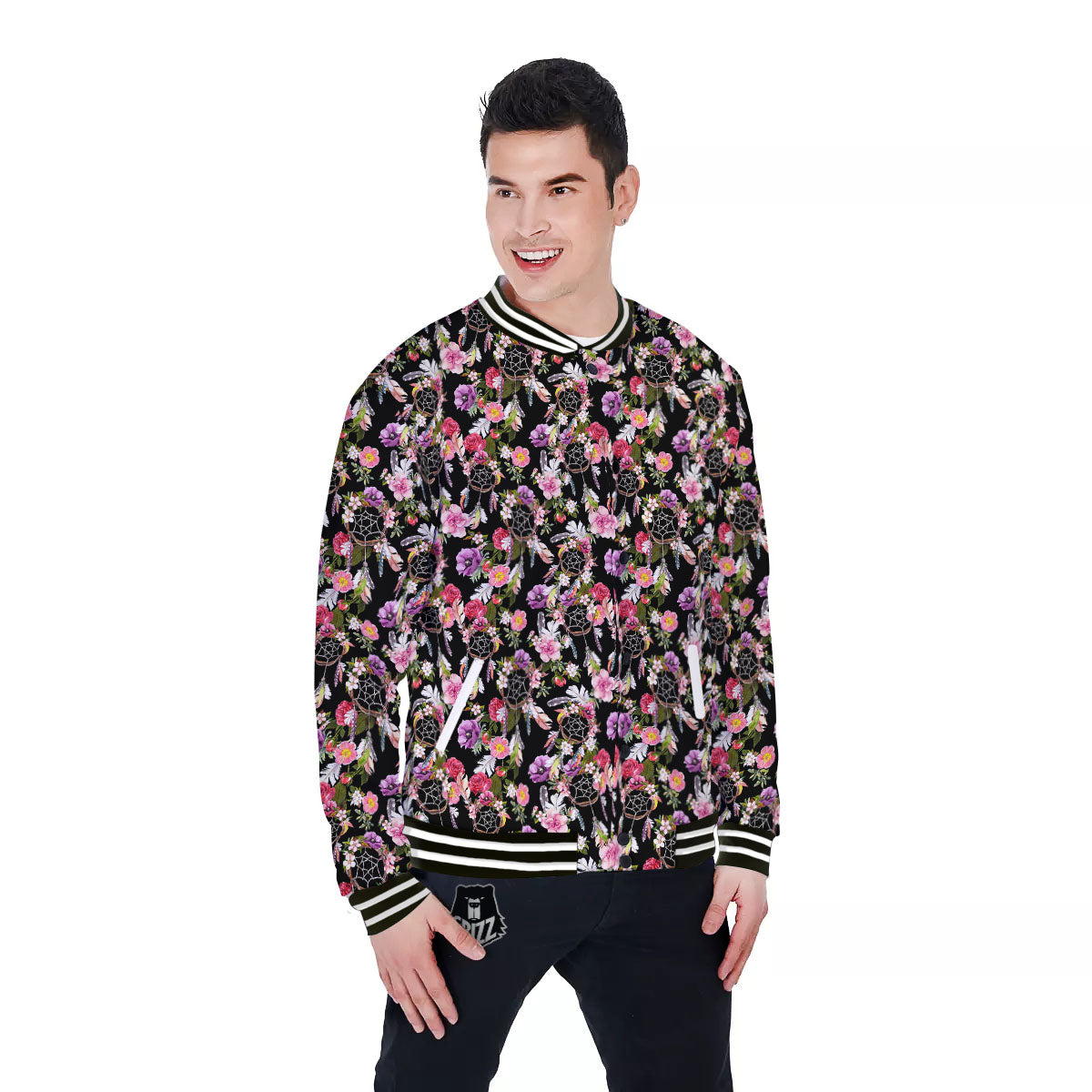 Dream Catcher Flower Print Pattern Baseball Jacket-grizzshop
