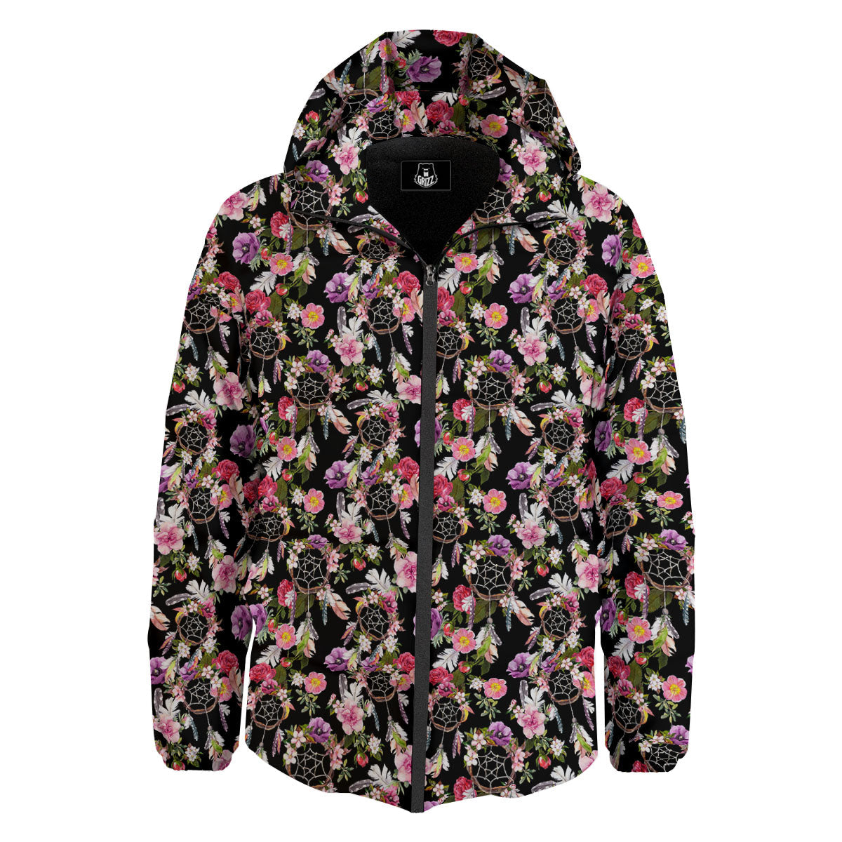 Dream Catcher Flower Print Pattern Down Jacket-grizzshop