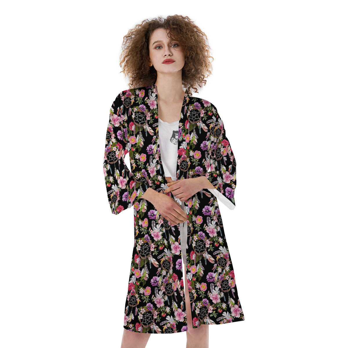 Dream Catcher Flower Print Pattern Kimono-grizzshop