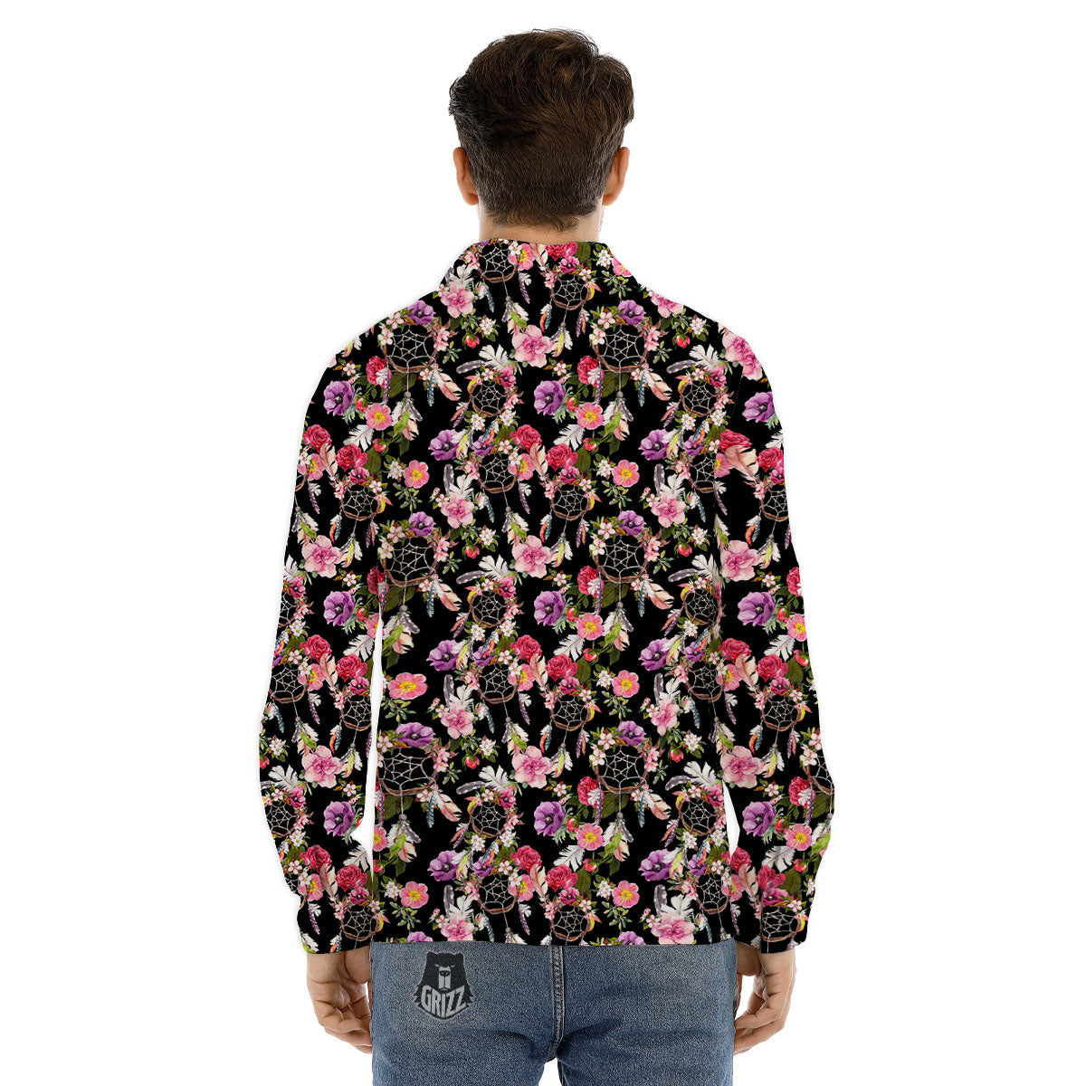 Dream Catcher Flower Print Pattern Men's Dress Shirts-grizzshop