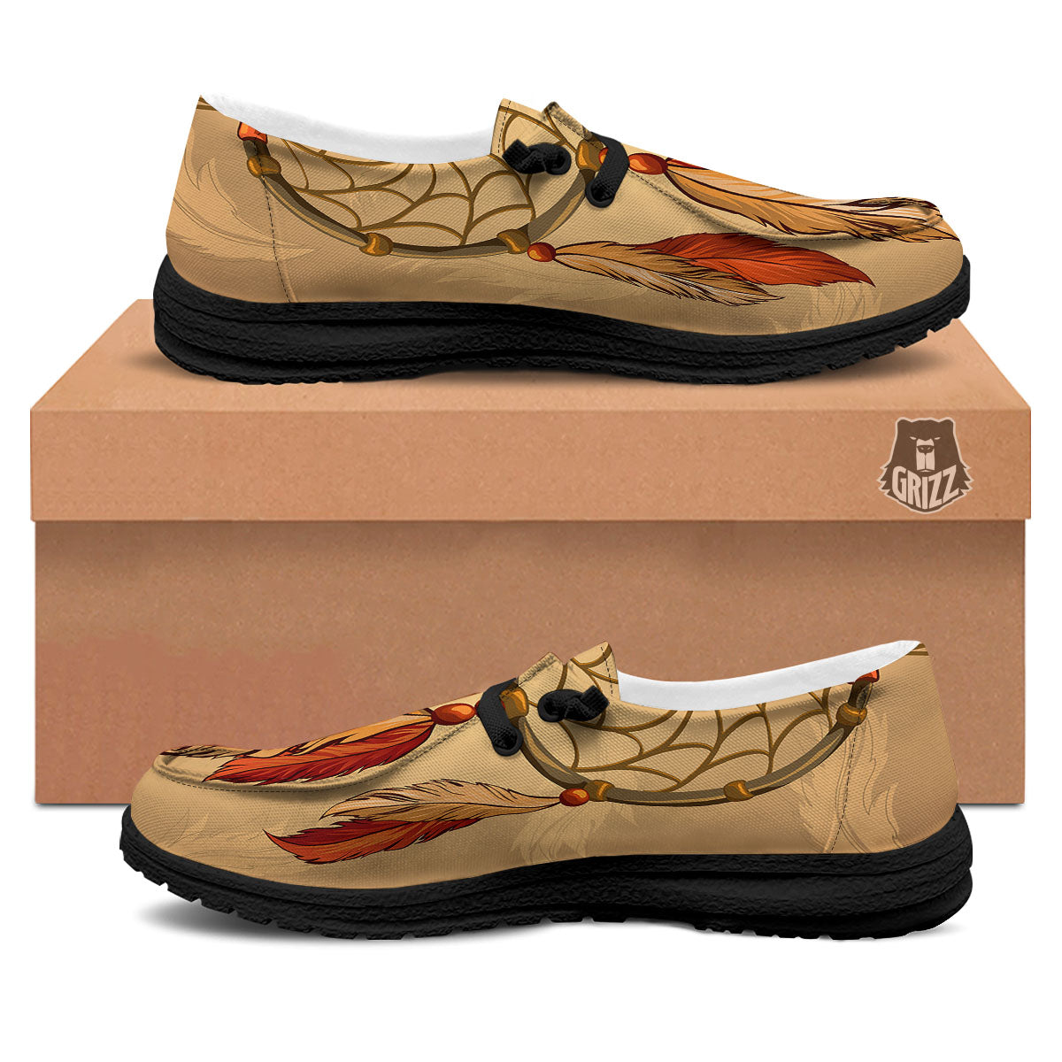 Dream Catcher Native American Print Black Loafers-grizzshop