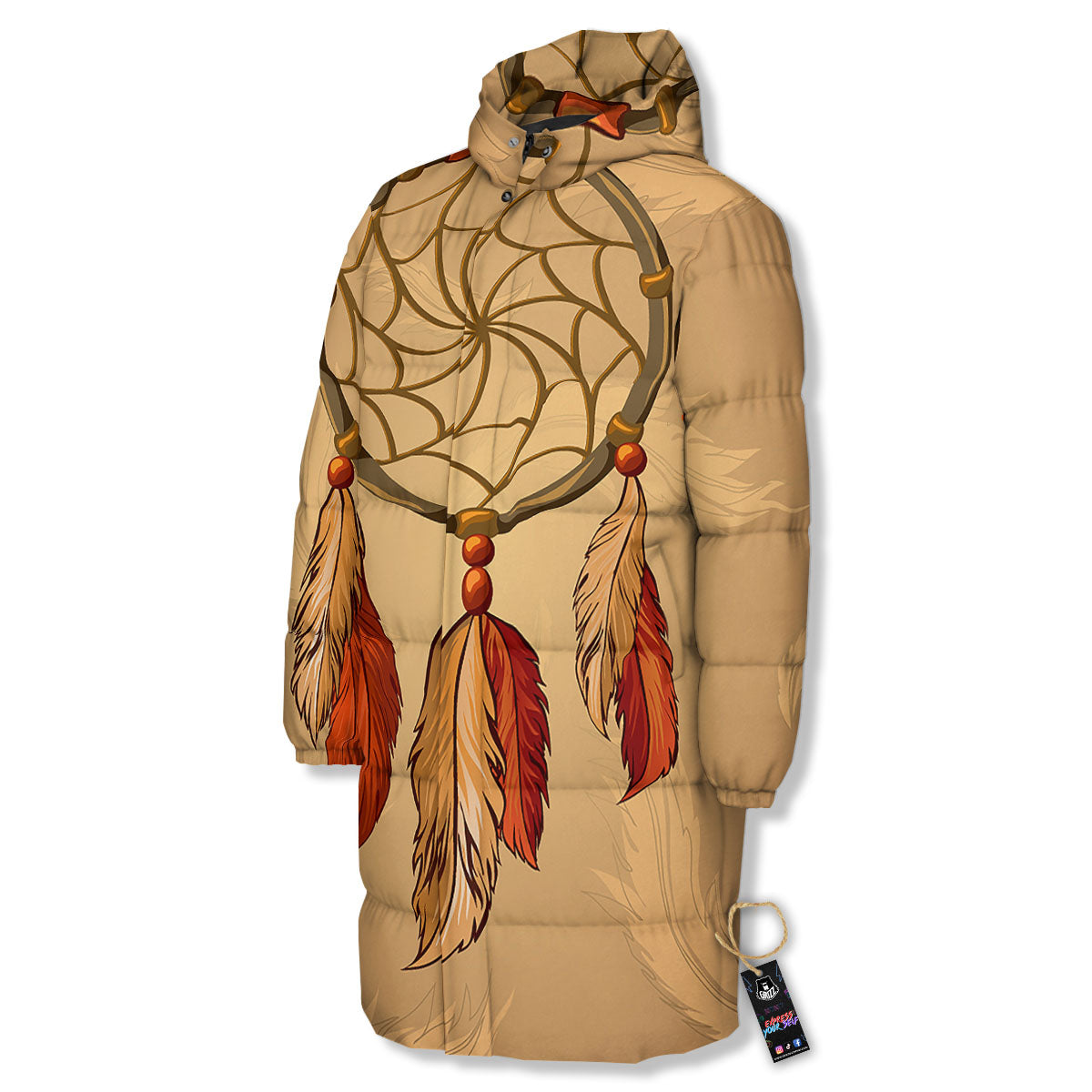 Dream Catcher Native American Print Long Down Jacket-grizzshop