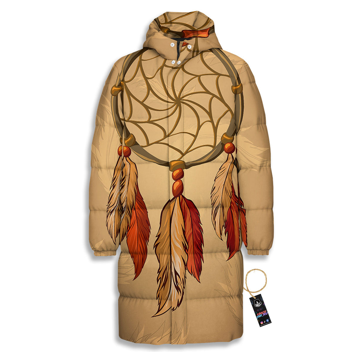 Dream Catcher Native American Print Long Down Jacket-grizzshop