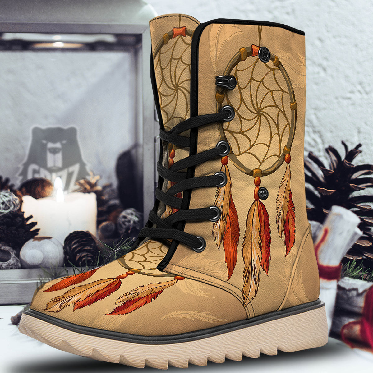 Dream Catcher Native American Print Snow Boots-grizzshop