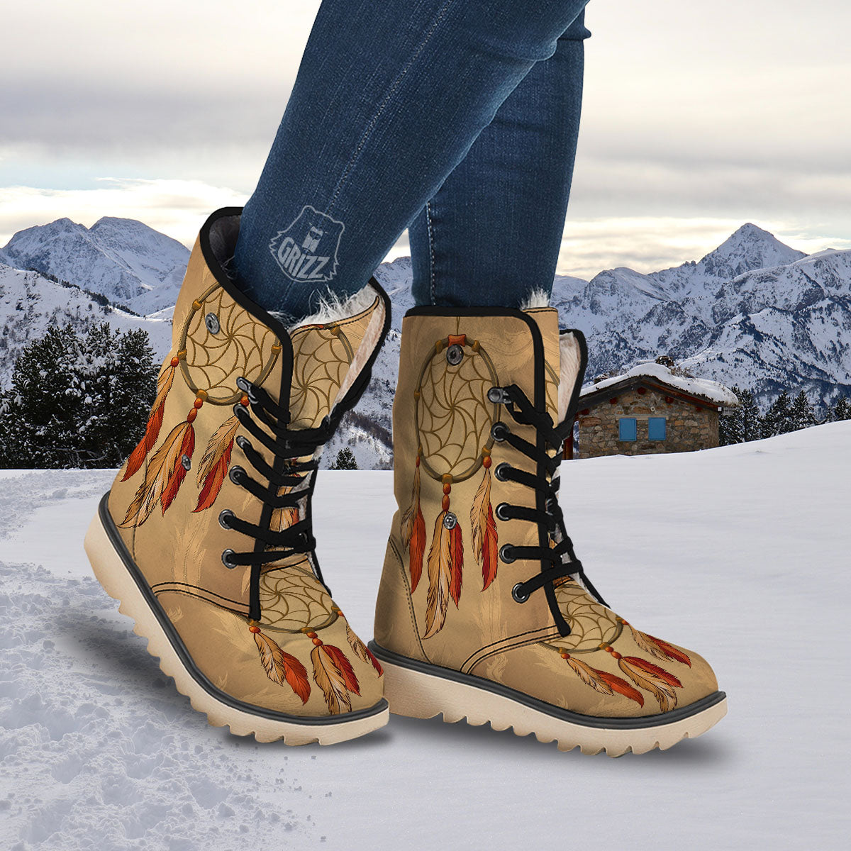 Dream Catcher Native American Print Snow Boots-grizzshop