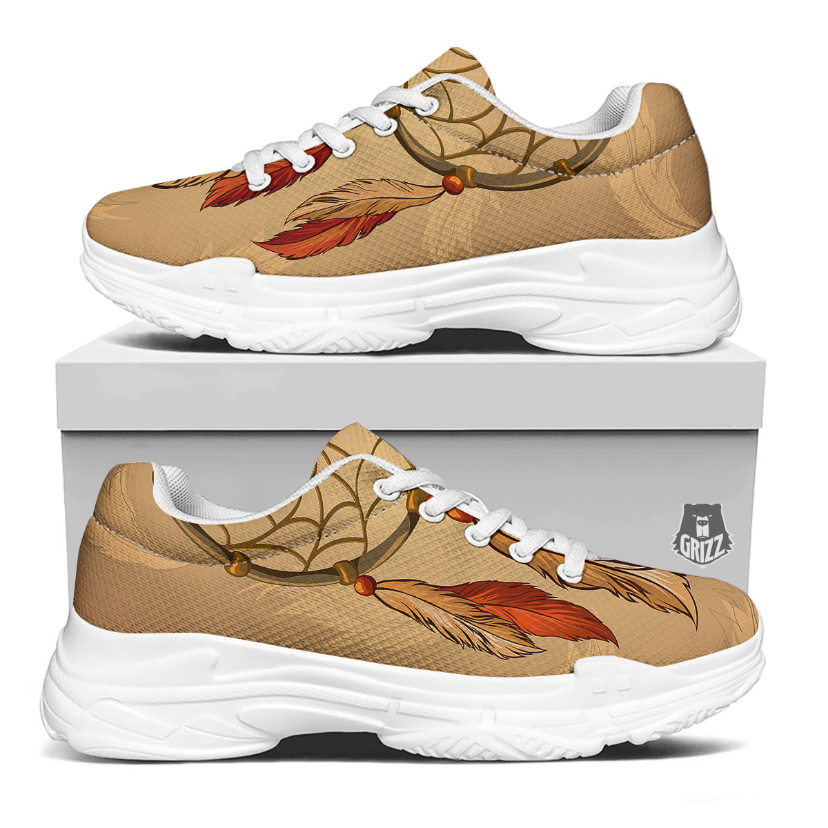 Dream Catcher Native American Print White Chunky Shoes-grizzshop