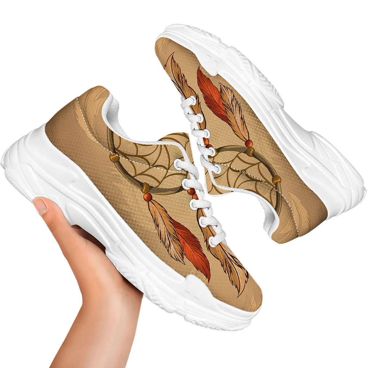 Dream Catcher Native American Print White Chunky Shoes-grizzshop