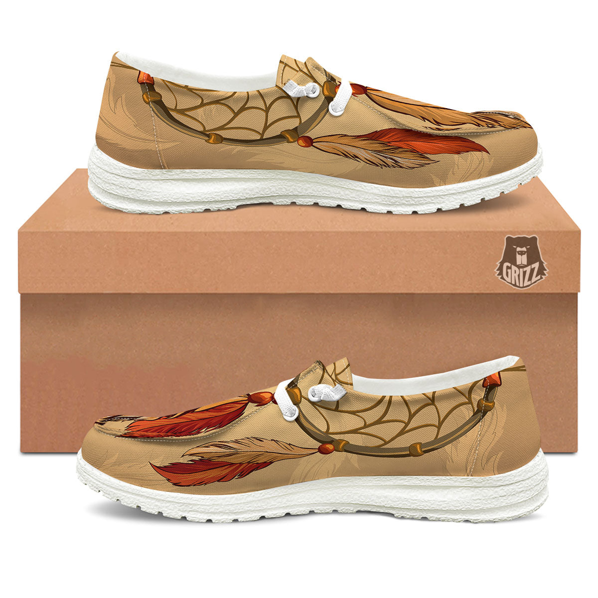 Dream Catcher Native American Print White Loafers-grizzshop