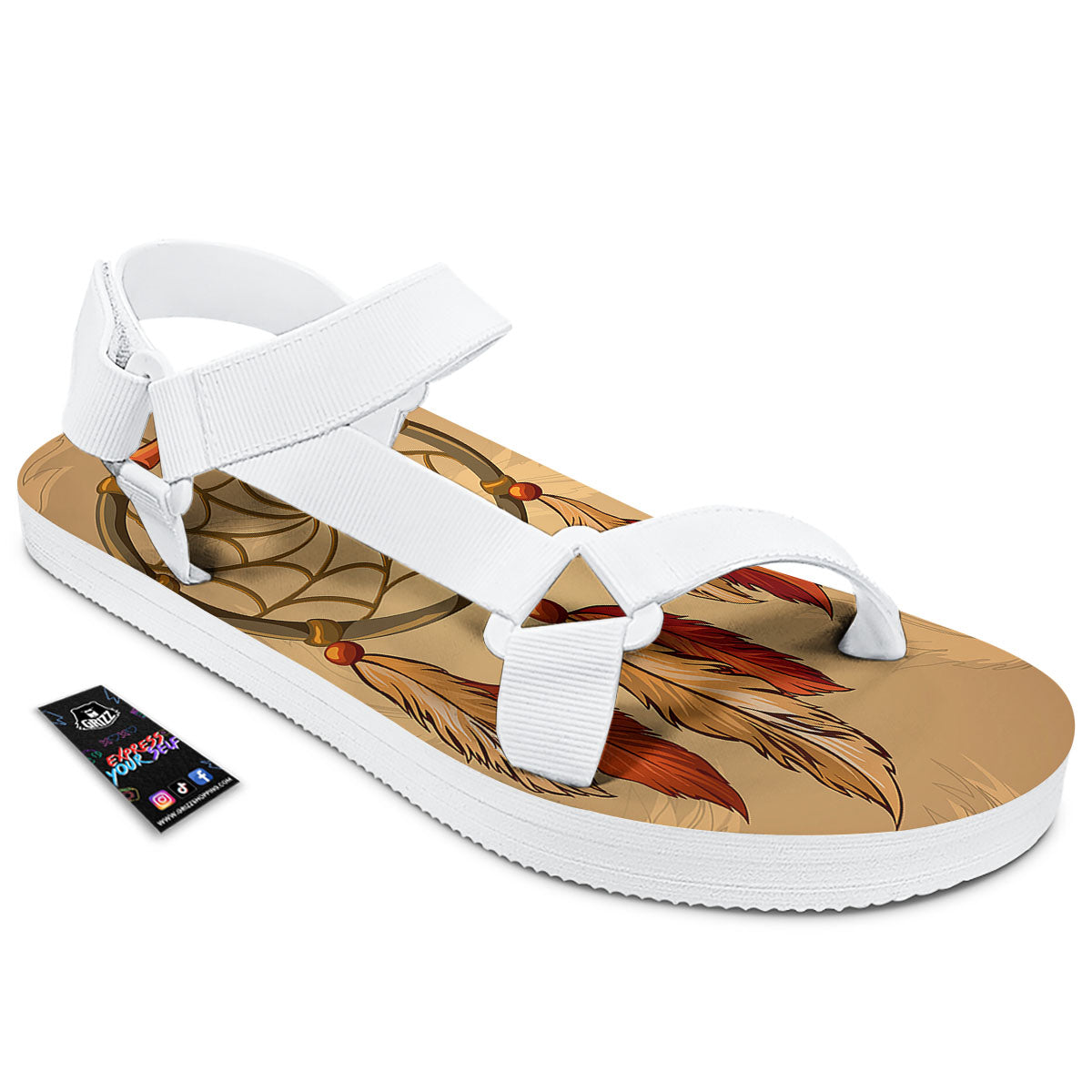 Dream Catcher Native American Print White Open Toe Sandals-grizzshop