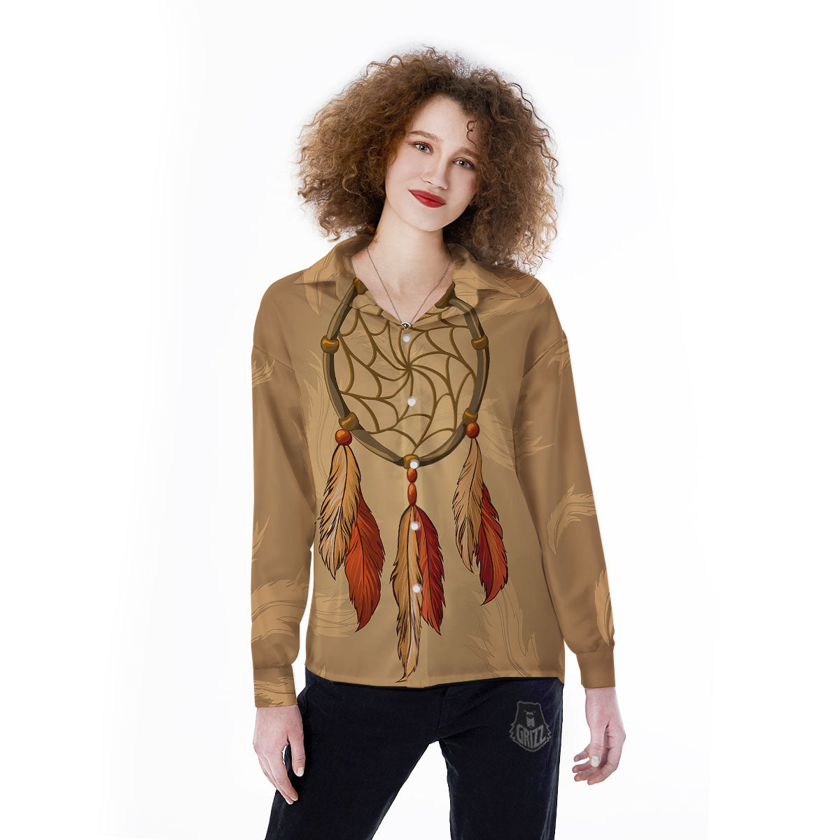 Dream Catcher Native American Print Women's Long Sleeve Shirts-grizzshop