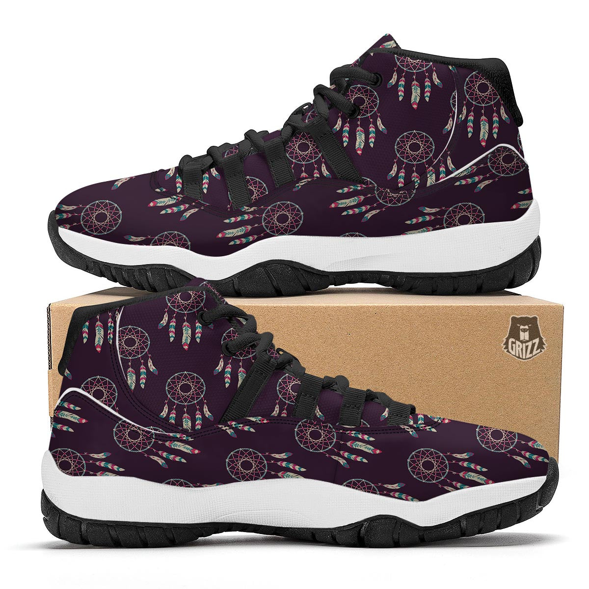 Dream Catcher Purple Feather Black Bball Shoes-grizzshop