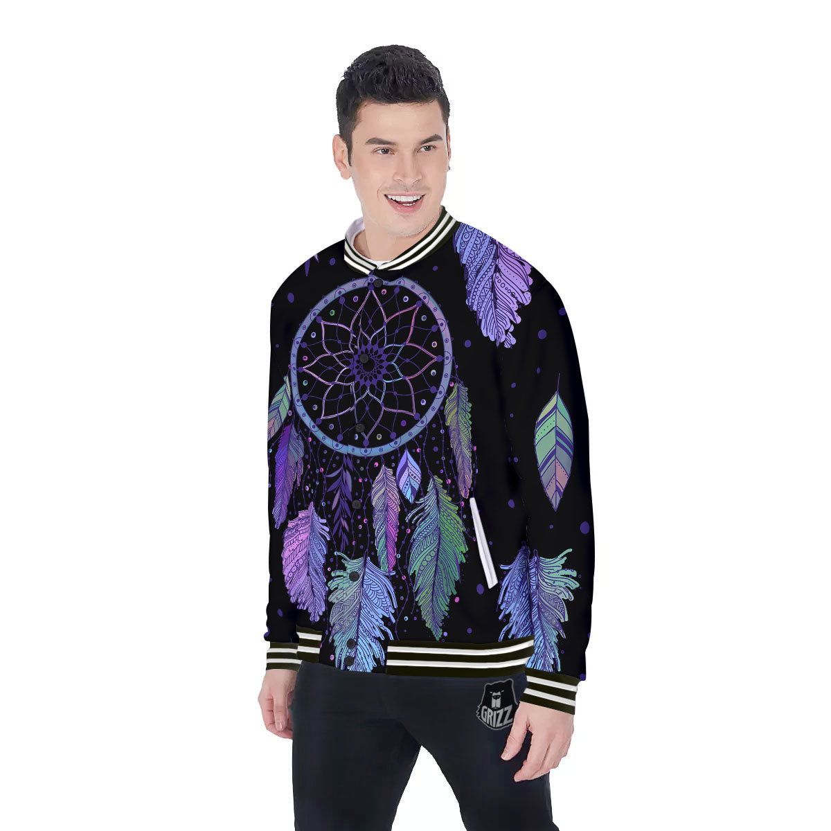 Dream Catcher Teal And Purple Print Baseball Jacket-grizzshop