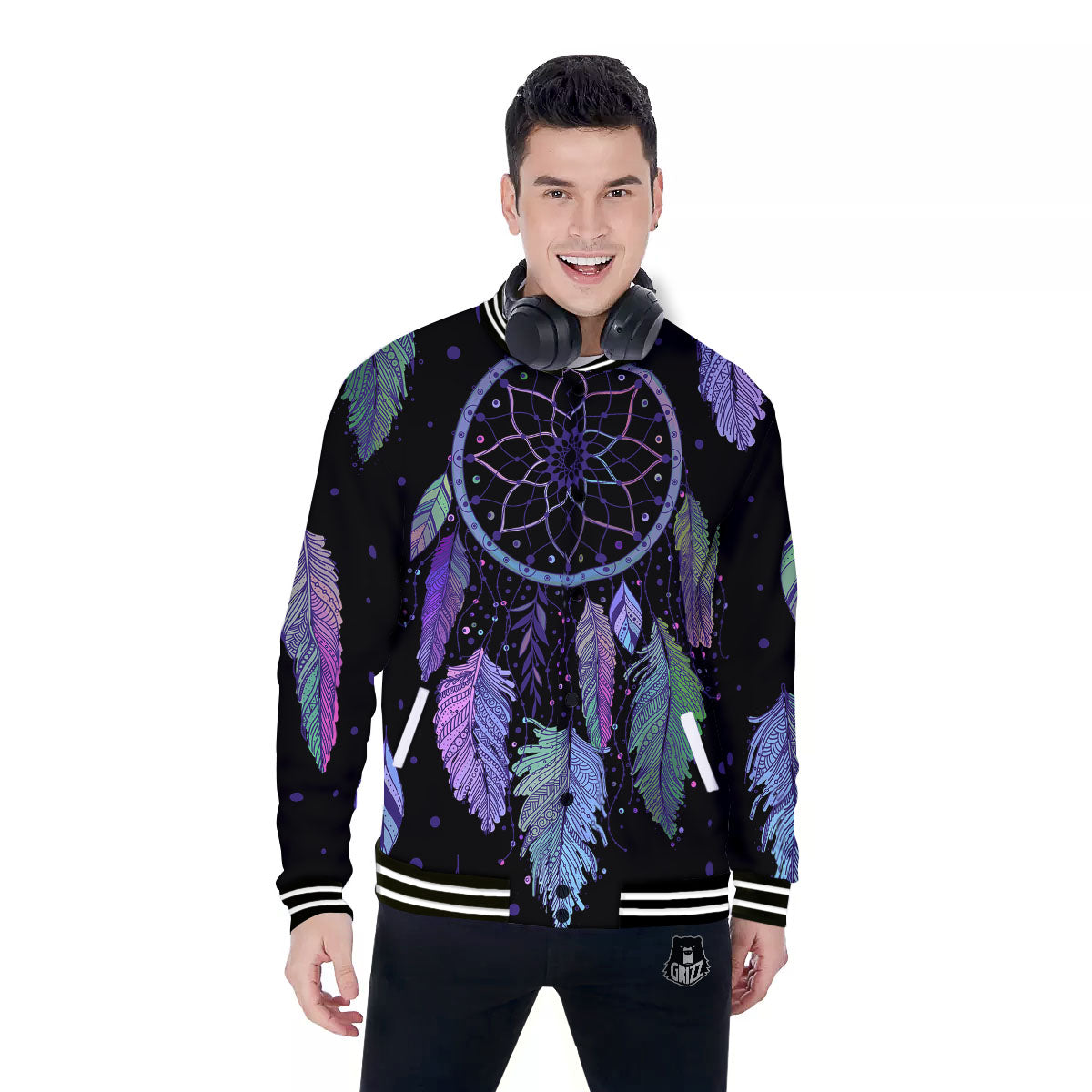 Dream Catcher Teal And Purple Print Baseball Jacket-grizzshop