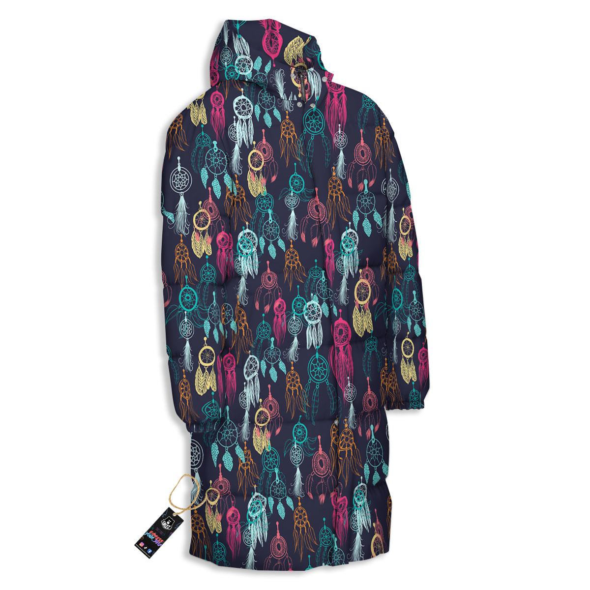 Dream Catcher Vintage Print Pattern Long Down Jacket-grizzshop