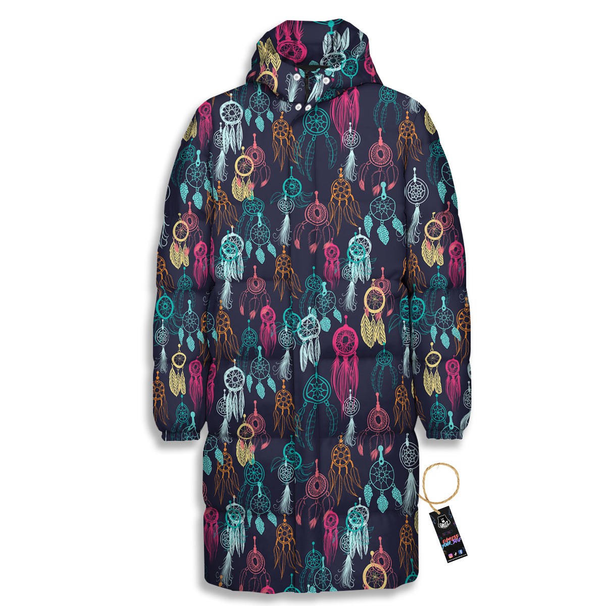 Dream Catcher Vintage Print Pattern Long Down Jacket-grizzshop