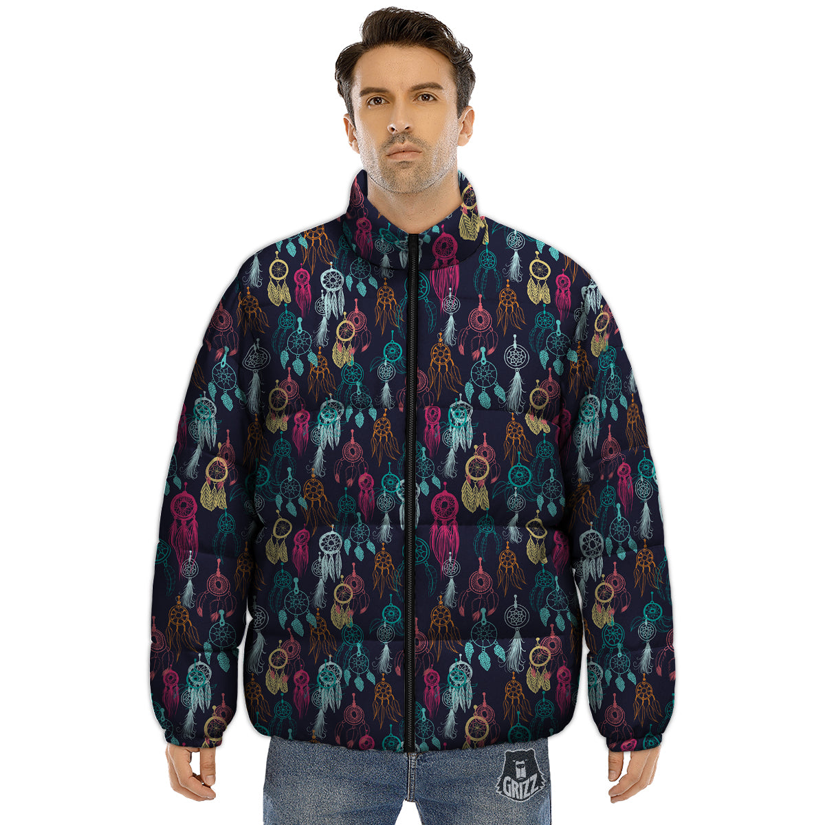 Dream Catcher Vintage Print Pattern Puffer Jacket-grizzshop