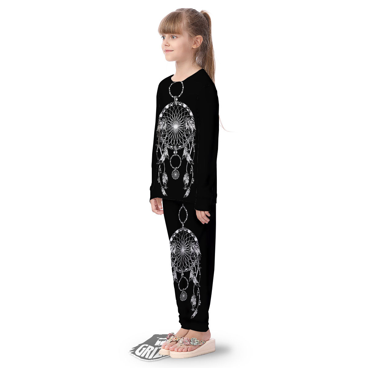 Dream Catcher White And Black Print Kid's Pajamas-grizzshop