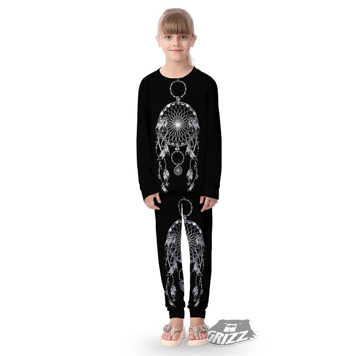 Dream Catcher White And Black Print Kid's Pajamas-grizzshop