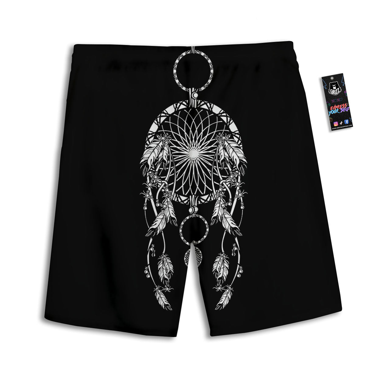 Dream Catcher White And Black Print Men's Athletic Shorts
