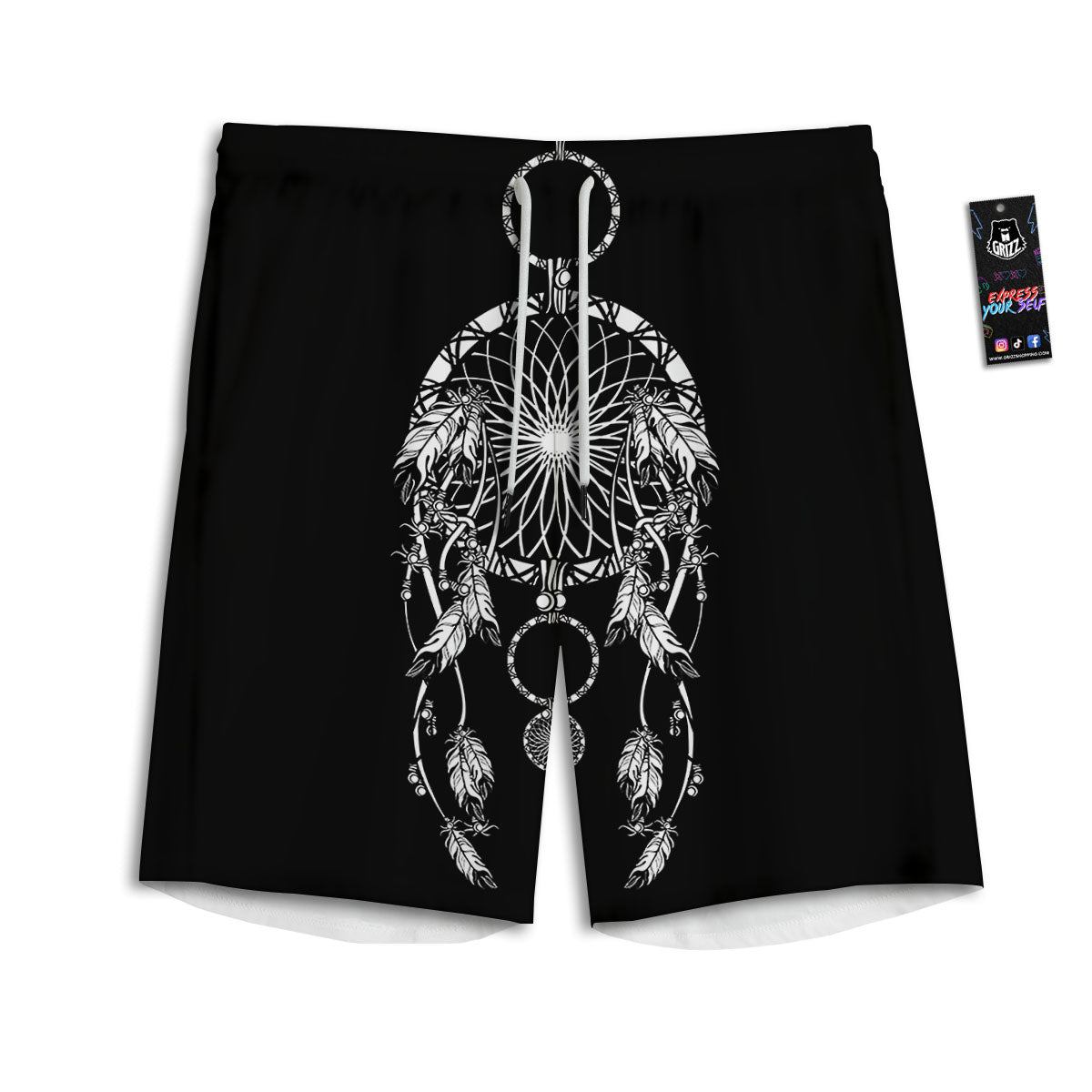 Dream Catcher White And Black Print Men's Athletic Shorts