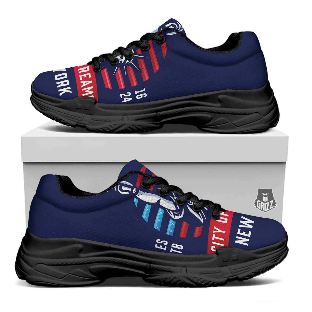 Dream Of Liberty American Print Black Chunky Shoes-grizzshop