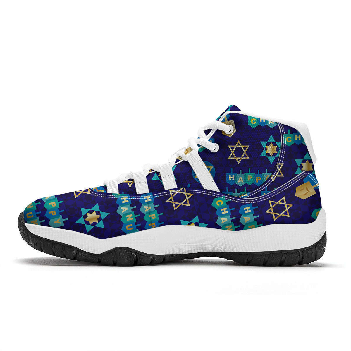 Dreidel Print Pattern White Bball Shoes-grizzshop