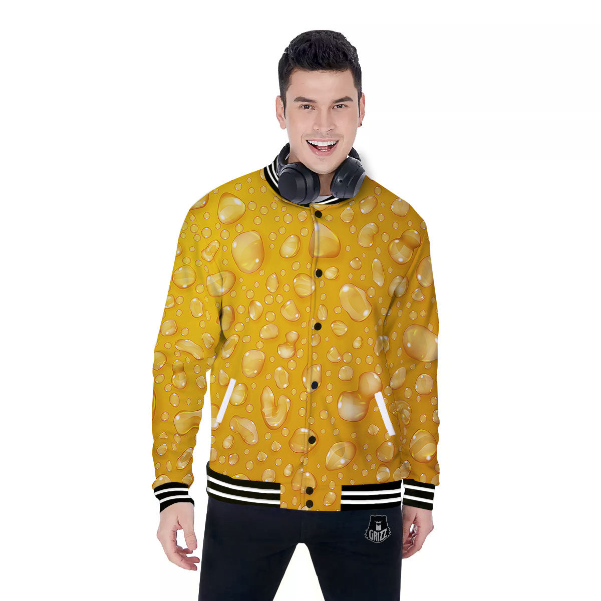 Drops Water On Beer Glass Print Baseball Jacket-grizzshop
