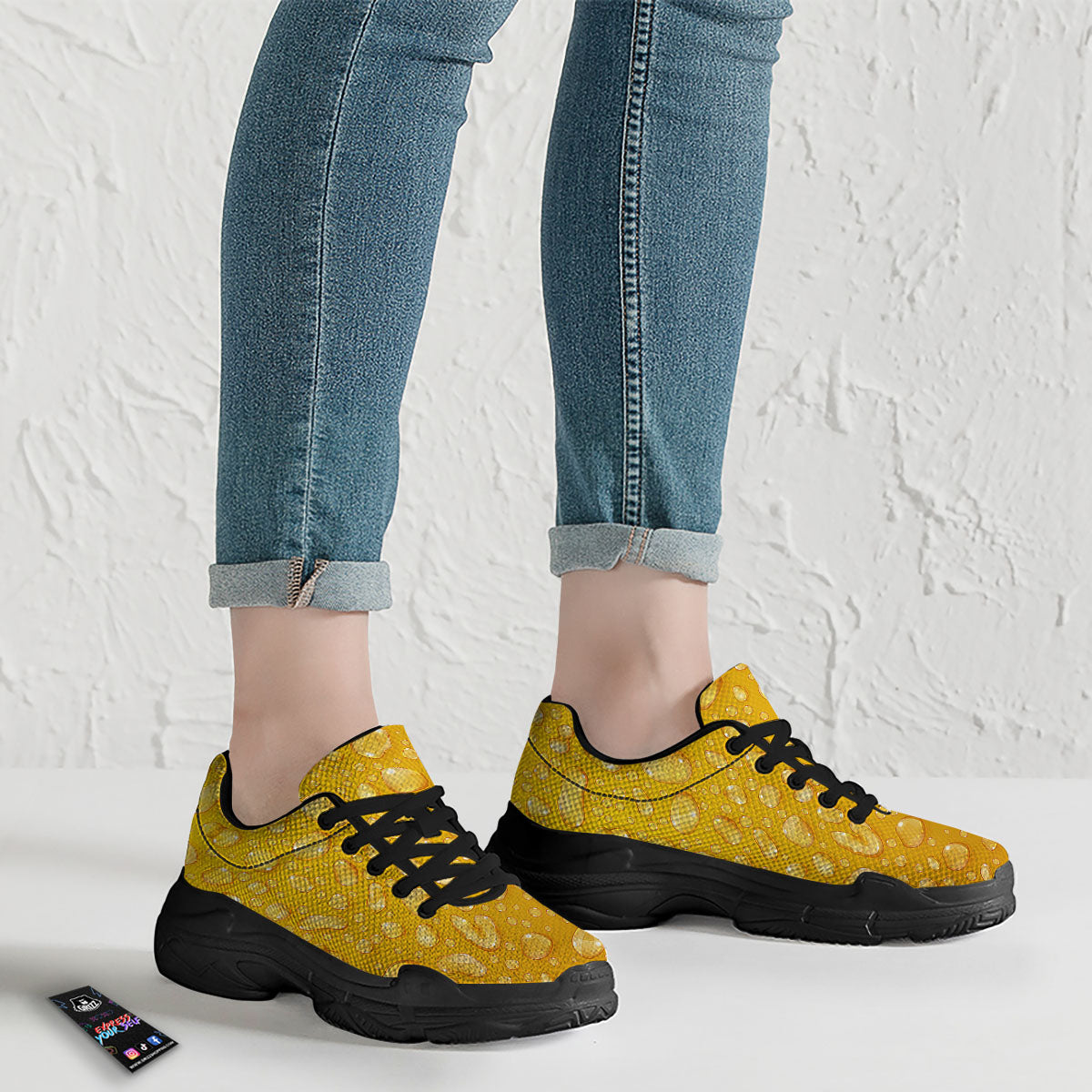 Drops Water On Beer Glass Print Black Chunky Shoes-grizzshop