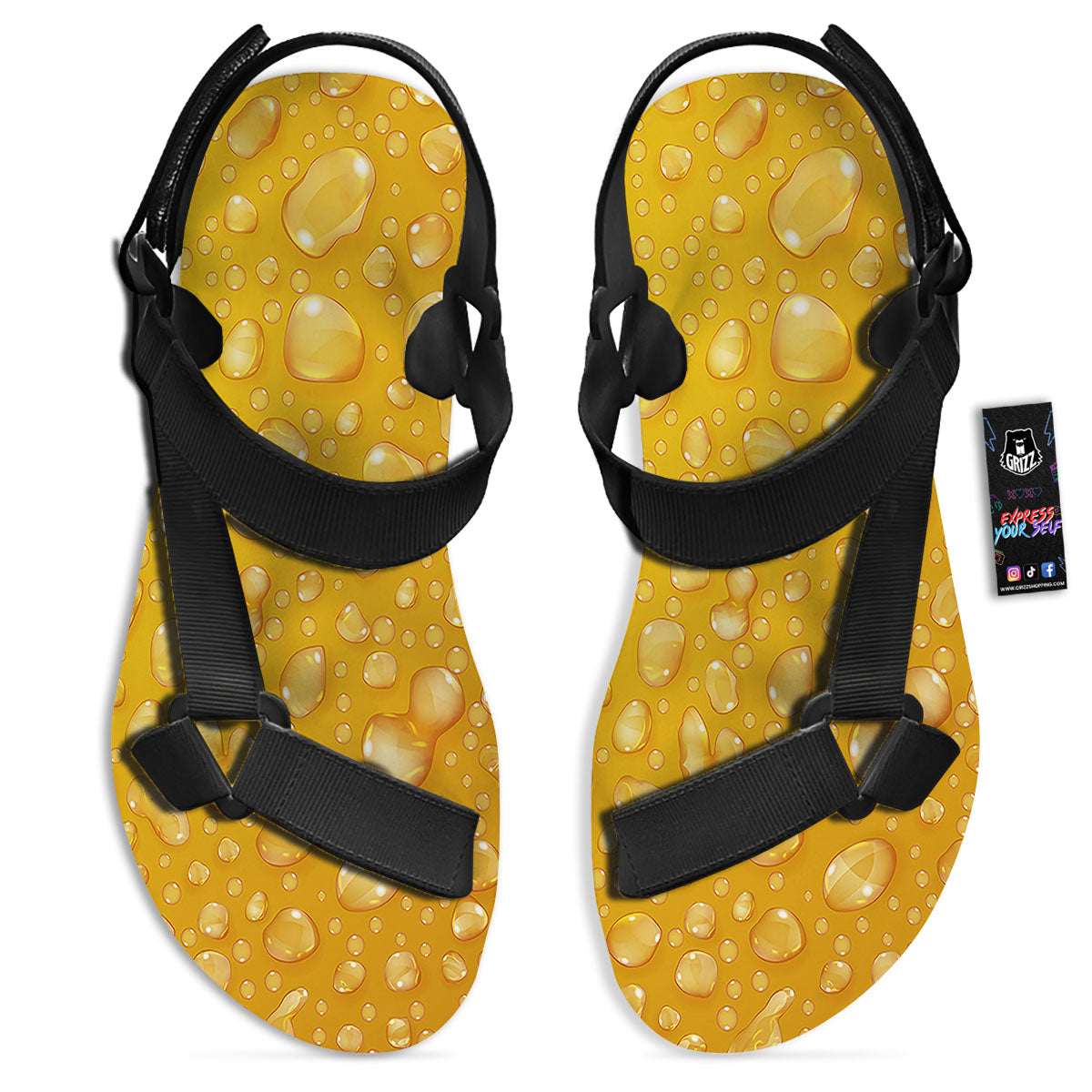 Drops Water On Beer Glass Print Black Open Toe Sandals-grizzshop