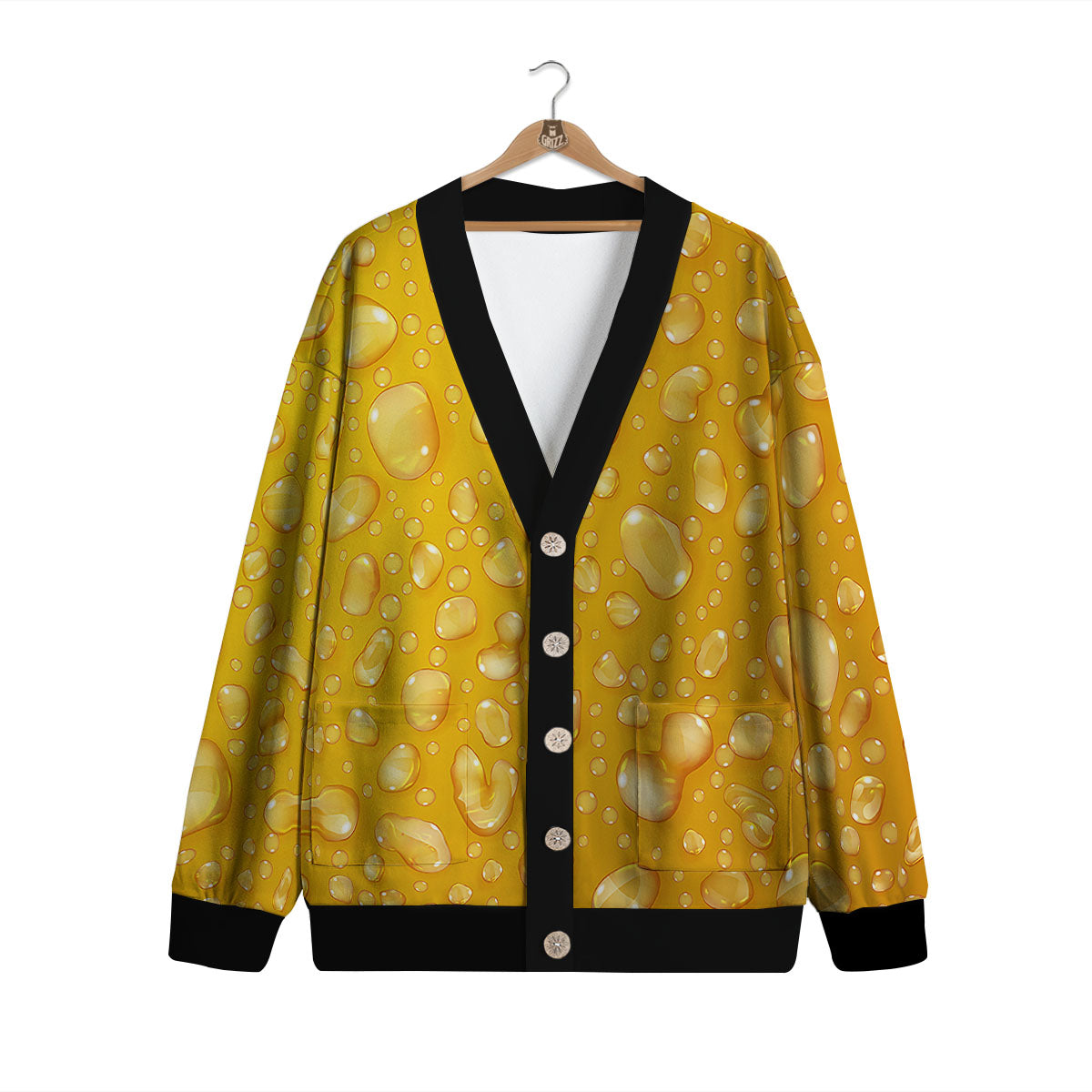 Drops Water On Beer Glass Print Cardigan-grizzshop