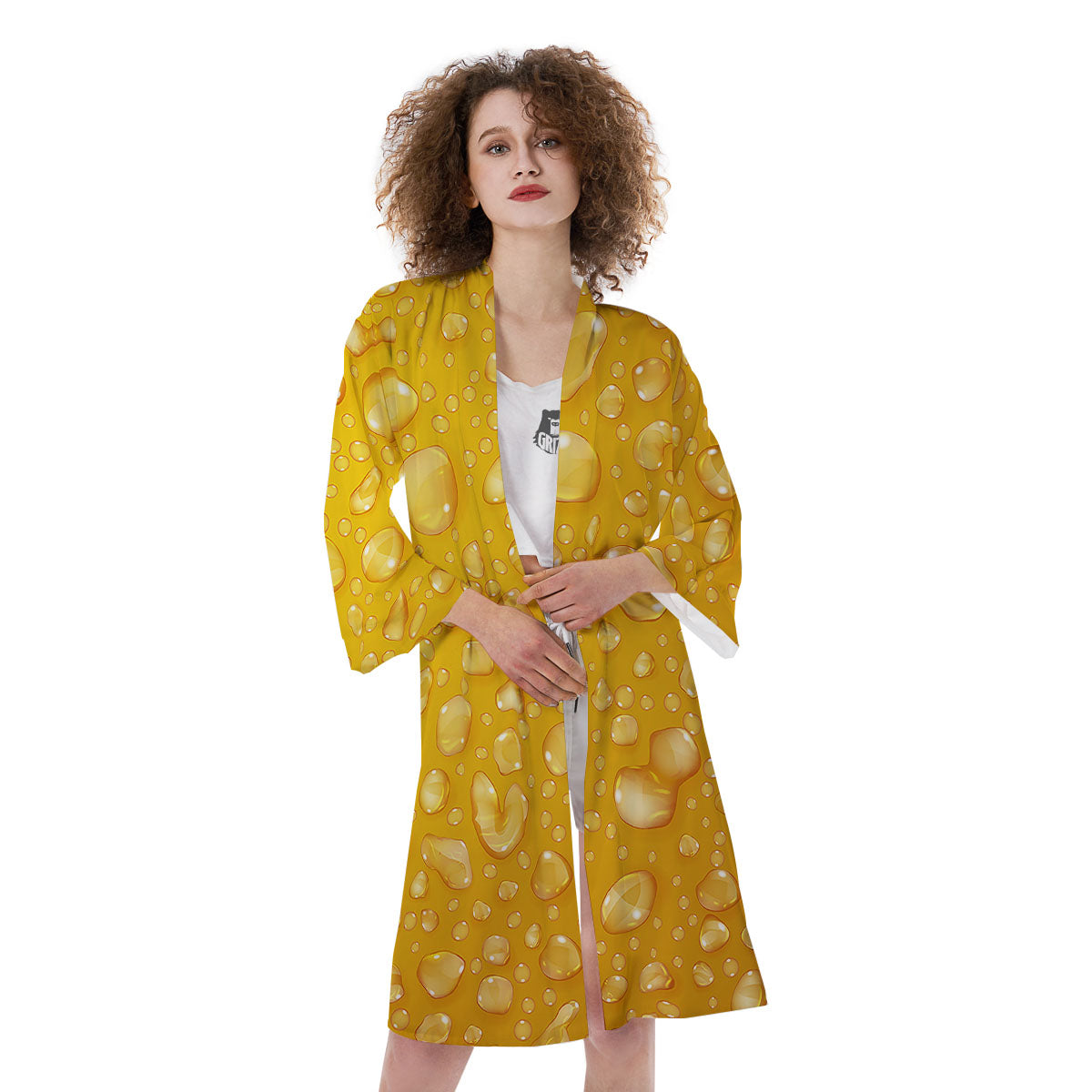 Drops Water On Beer Glass Print Kimono-grizzshop