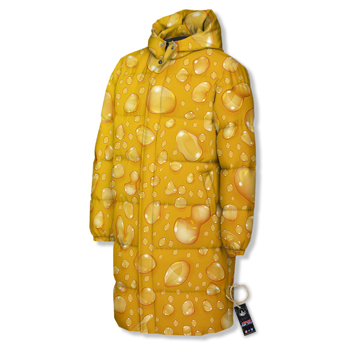 Drops Water On Beer Glass Print Long Down Jacket-grizzshop