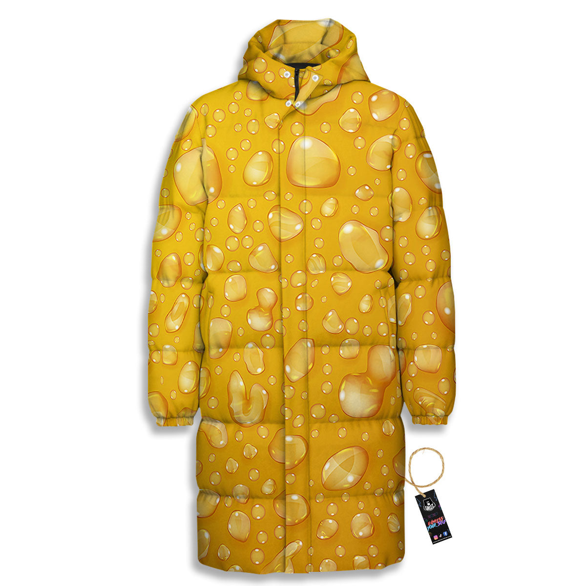Drops Water On Beer Glass Print Long Down Jacket-grizzshop