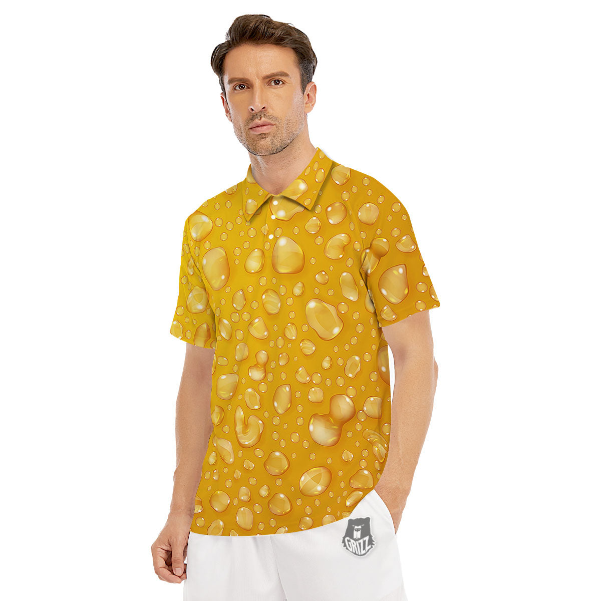 Drops Water On Beer Glass Print Men's Golf Shirts-grizzshop