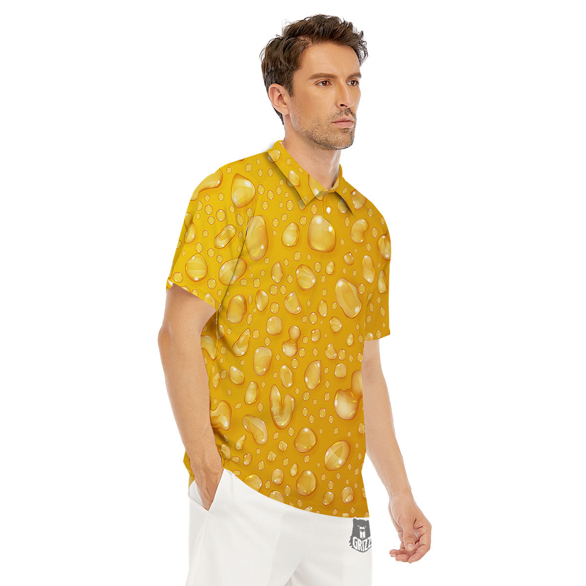 Drops Water On Beer Glass Print Men's Golf Shirts-grizzshop