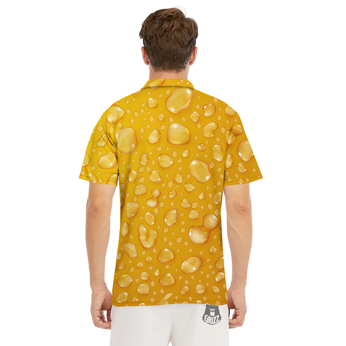 Drops Water On Beer Glass Print Men's Golf Shirts-grizzshop